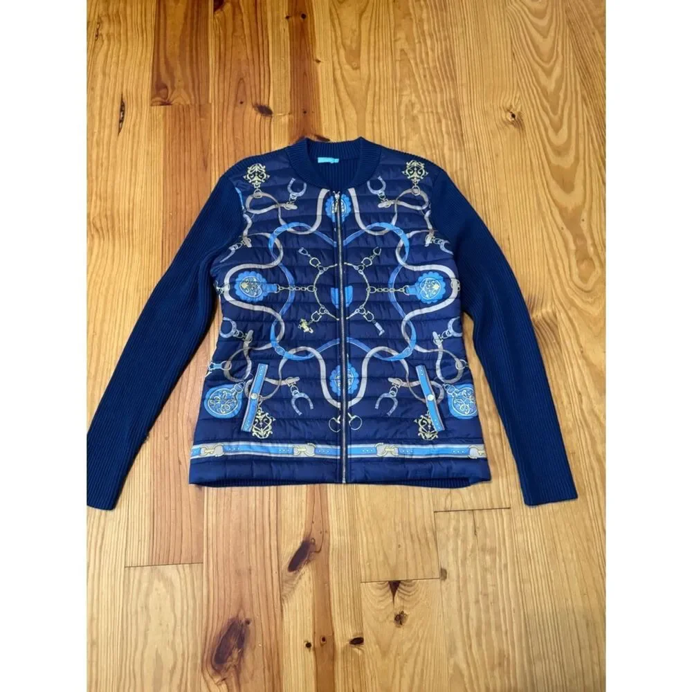 J Mclaughlin Andi Jacket SZ LRG Fairfax Crest Puffer Zip Chain Equestrian